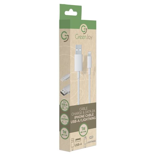 Câble charge et data Greenjoy 1m Blanc pour iPhone