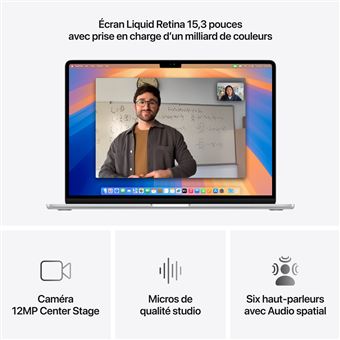 Apple MacBook Air 15'' 256 Go SSD 16 Go RAM Puce M4 CPU 10 cœurs GPU 10 cœurs Argent