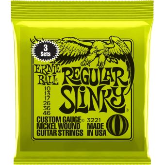 Pack de 3 jeux de cordes guitare électrique Ernie Ball 3221 Regular Slinky 10-46