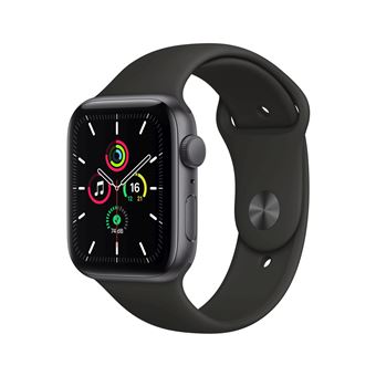 Apple Watch SE GPS, 44 mm kast van spacegrijs aluminium met zwarte sportband