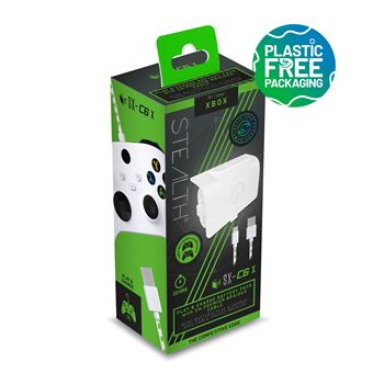 Pack Bloc Batterie Play Just For Games Stealth SX-C6 X Blanc + Charge avec câble tressé premium Blanc et Vert pour Xbox