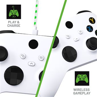 Pack Bloc Batterie Play Just For Games Stealth SX-C6 X Blanc + Charge avec câble tressé premium Blanc et Vert pour Xbox