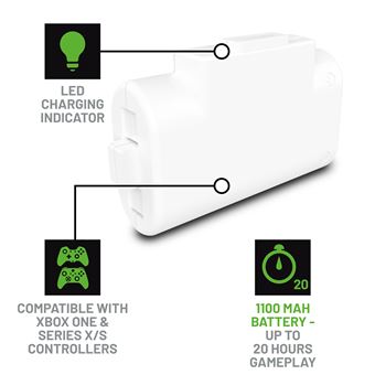 Pack Bloc Batterie Play Just For Games Stealth SX-C6 X Blanc + Charge avec câble tressé premium Blanc et Vert pour Xbox