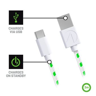 Pack Bloc Batterie Play Just For Games Stealth SX-C6 X Blanc + Charge avec câble tressé premium Blanc et Vert pour Xbox