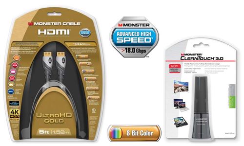 Câble Monster Cable HDMI UltraHD Gold 1.5 m Advanced High Speed avec Ethernet + CleanTouch 3.0