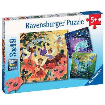 Puzzle enfant 3x49 pièces Ravensburger Licorne dragon et fée