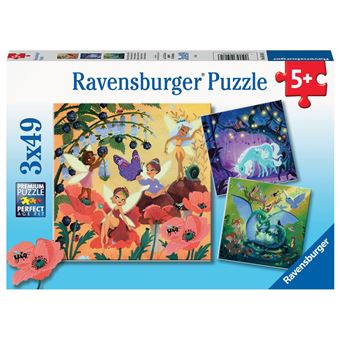 Puzzle enfant 3x49 pièces Ravensburger Licorne dragon et fée