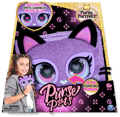 Purse Pets - SAC POCHETTE CHATON - Sac pour Enfant Chat Format Sac À Main - Animal Animé Chaton Aux Yeux Qui Changent De Couleurs - À L'Epaule Ou Au Poignet - Effets Lumineux - Jouet Enfant 4 Ans Et +