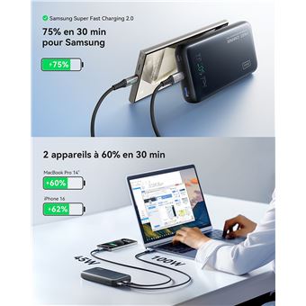 Batterie externe Iniu Powerbank 140 W Leopard Power avec 2 USB-C +1 USB-A 25000 mAh Noir