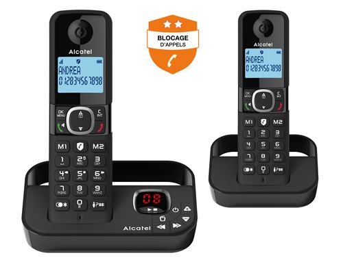 Téléphone Fixe Sans Fil Alcatel F860 Voice Duo – Répondeur 14 min, Blocage Appels - vue 2