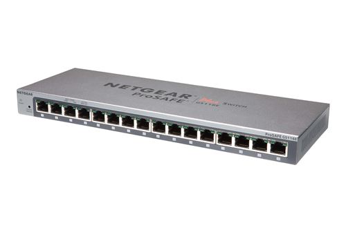 Switch réseau Netgear GS116E avec 16 ports Gigabit Gris
