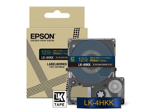 Epson Ruban satin LK-4HKK or sur fond bleu marine 12 mm