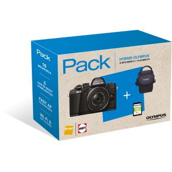 Fnac Pack Olympus E-M10 Mark II Hybride Behuizing + M.Zuiko 14-42mm f/1:3.5-5.6 II R Lens Zwart + Draagtas + 8GB SD-Kaart