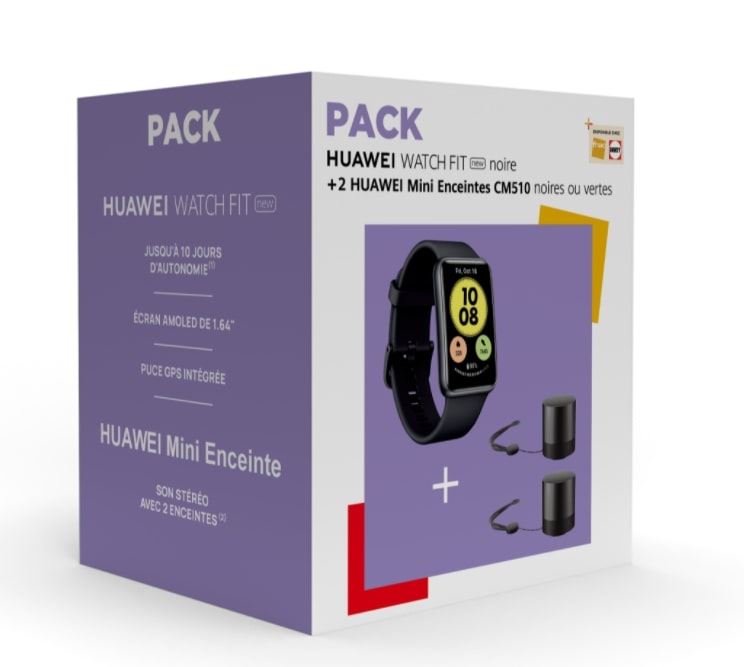 Pack Montre connectée Huawei Watch Fit New Noir + 2 enceintes mini  portables sans fil Bluetooth Huawei CM510 Noir ou Vert - Fnac.ch - Montre  connectée