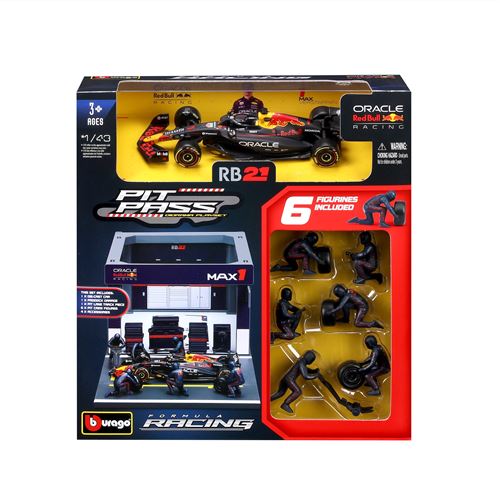 143 Bburago Pit Stop Bull RB21 véhicule + figurines de mécaniciens + paddock + accessoires #1 Verstappen - vue 2