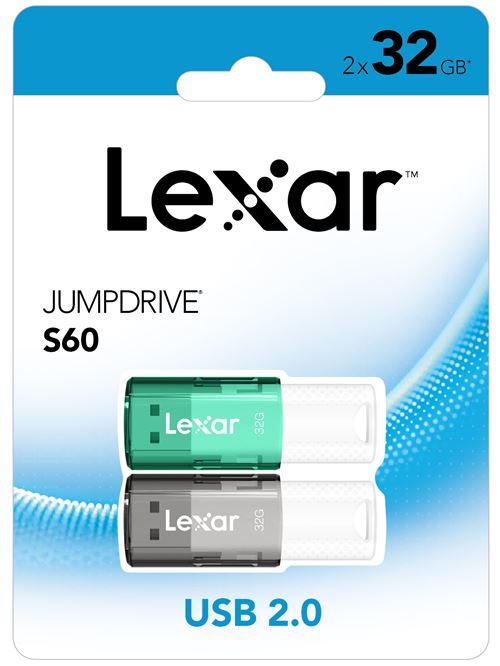 Pack de 2 clés USB Lexar JumpDrive S60 32 Go Noir et vert