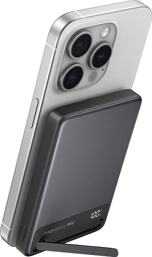 Batterie externe magnétique Iniu MagPro Slim avec 2 ports USB-C et câble USB-C 10000 mAh Noir