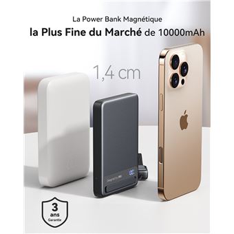 Batterie externe magnétique Iniu MagPro Slim avec 2 ports USB-C et câble USB-C 10000 mAh Noir