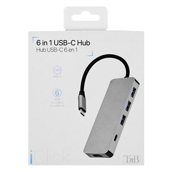 Hub USB-C T'nB 6 en 1 IClick Gris sidéral