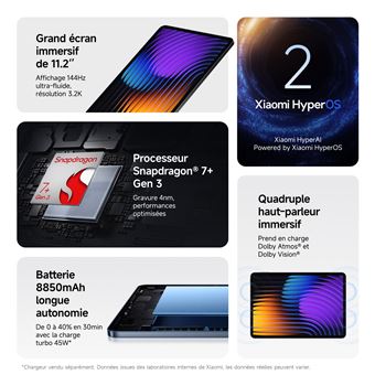 Tablette Xiaomi Pad 7 - Écran 11.2", 8 Go RAM + 128 Go Stockage, Autonomie Veille Longue, Couleur Noire