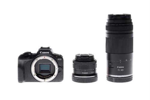 Pack Appareil photo hybride Canon EOS R100 Noir + RF-S 18-45 mm f/4.5-6.3 IS STM + RF 75-300 mm f/4-5.6 + Batterie