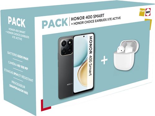 Pack Smartphone Honor 400 Smart 6,77 Double nano SIM 128 Go Velvet Black + Earbuds Honor Choice X7E Active