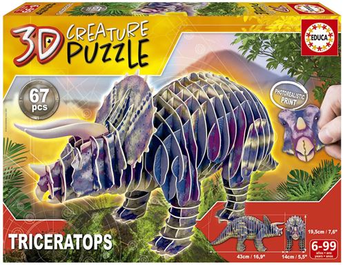 Educa Puzzle 3D Créature Vélociraptor | Assemblez Votre Propre Dinosaure en 3D de 55 cm de Long et 26 5 cm de Haut. 64 Pièces en Carton Recyclé. Images Photoréalistes | A partir de 19382 - vue 10