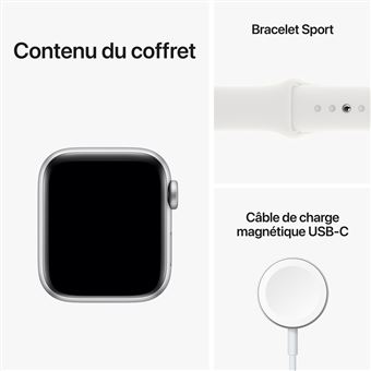 Apple Watch SE GPS 2ème génération, boîtier Aluminium Argent 40mm avec Bracelet Sport Blanc