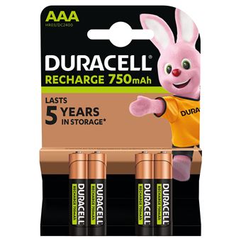 Pack de 4 piles rechargeables Duracell AAA NiMH 750 mAh Noir et Orange - 1