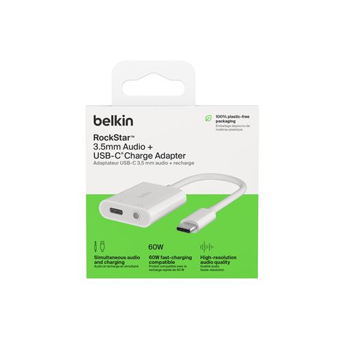 Adaptateur USB-C Belkin RockStar Blanc + audio 3,5mm + recharge - Adaptateur  et convertisseur - Achat & prix