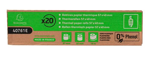 Boîte de 20 bobines papier thermique Exacompta 57 x 40 mm Blanc