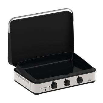 Plancha Eno Sign 80 Gaz 3 brûleurs avec capot 4800 W Noir et Inox