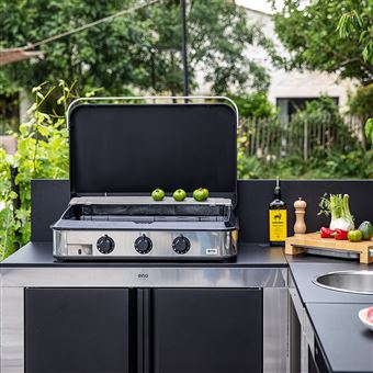 Plancha Eno Sign 80 Gaz 3 brûleurs avec capot 4800 W Noir et Inox