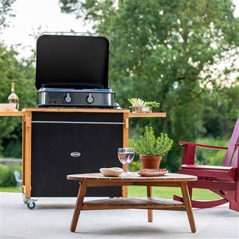 Plancha Eno Sign 80 Gaz 3 brûleurs avec capot 4800 W Noir et Inox