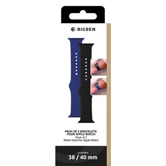 Pack de 2 bracelets BigBen Connected pour Apple Watch 38-40 mm Noir et Bleu