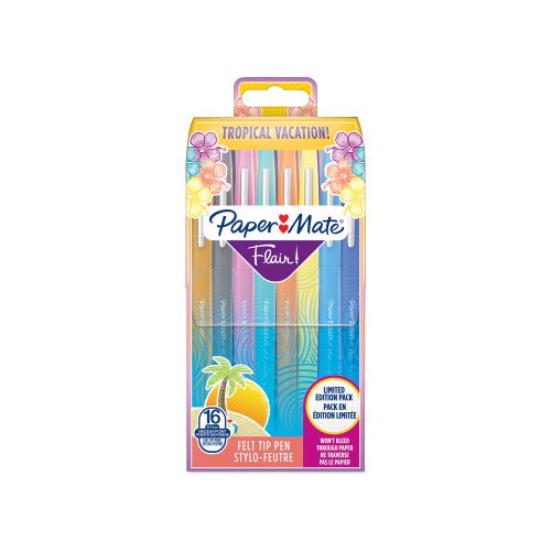 Paper Mate Flair Tropical Vacation - 16 feutres - Assortiment de couleurs - pointe moyenne 0.7mm