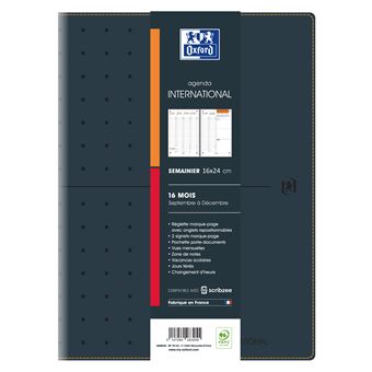 Agenda Semainier Oxford Textura 2025 - Noir 16x24cm - Organisation Pro & Style