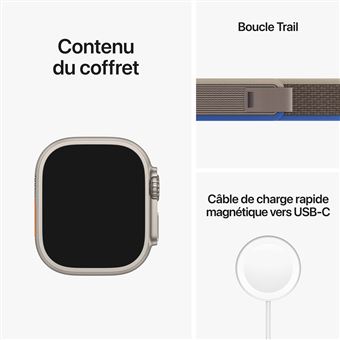 Apple Watch Ultra + Cellular, boîtier Titane 49mm avec Boucle Trail Bleu / Gris Taille M/L