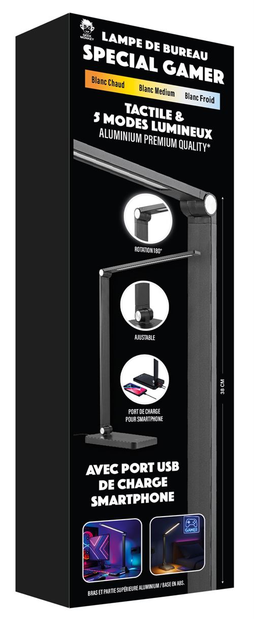 Lampe de bureau gaming tactile Geek Monkeys Noir