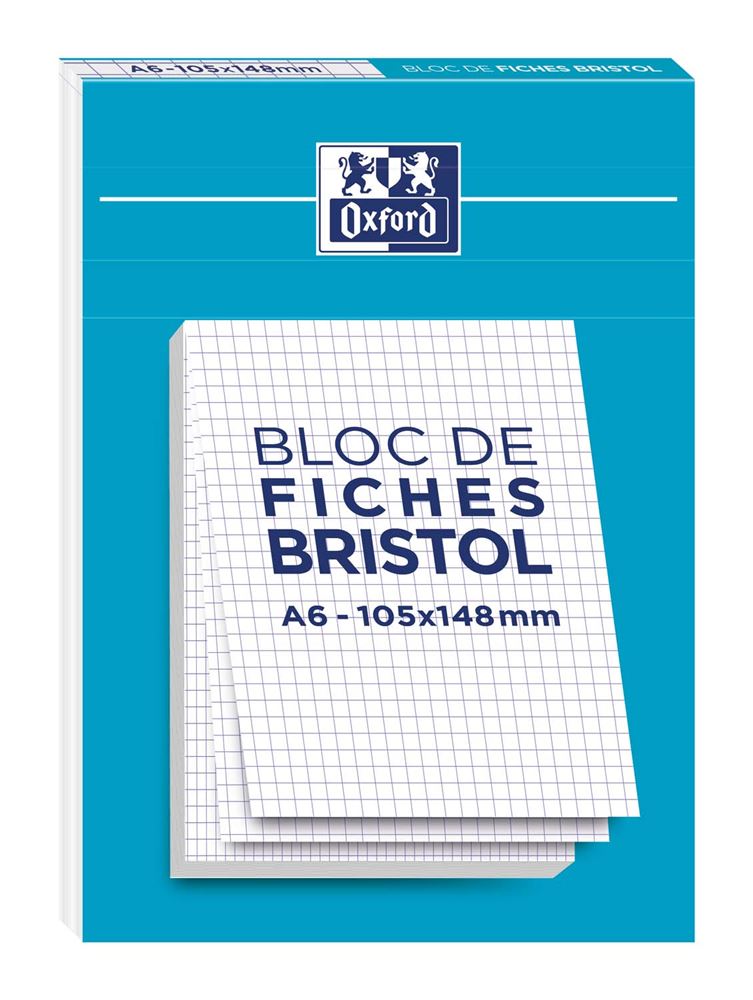 Bloc Fiches Bristol Oxford - 90 Fiches A5 Perforées - Réglure 5x5mm - Idéal Révisions