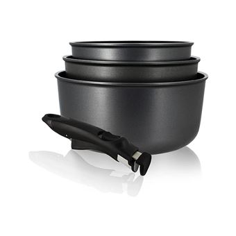 Set 4 pièces casseroles Menastyl Marie 6020284 avec poignée amovible Noir