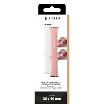 Pack de 2 bracelets BigBen Connected pour Apple Watch 38-40 mm Beige et Rose