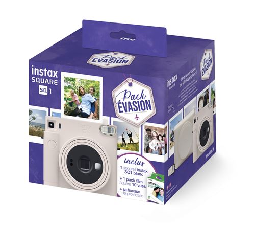 Pack Fnac Evasion Appareil Photo Instantané Fujifilm Instax Square SQ1 Blanc + 10 vues + Housse