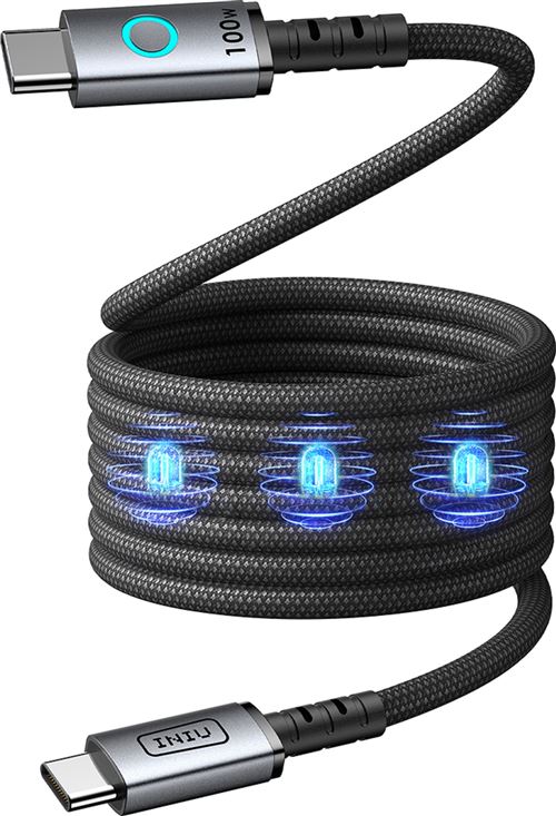 Câble magnétique Iniu Léopard USB-C vers USB-C 100 W 1,2 m Noir