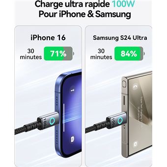 Câble magnétique Iniu Léopard USB-C vers USB-C 100 W 1,2 m Noir