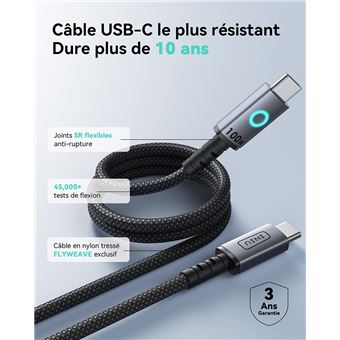 Câble magnétique Iniu Léopard USB-C vers USB-C 100 W 1,2 m Noir
