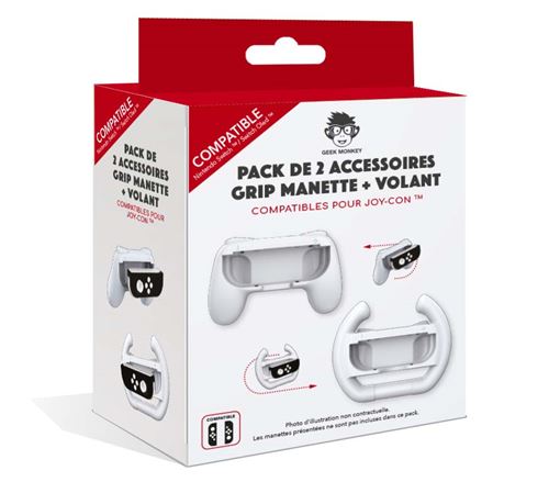Pack Geek Monkeys Grip Manette Blanc + Volant Blanc pour Joy-Con