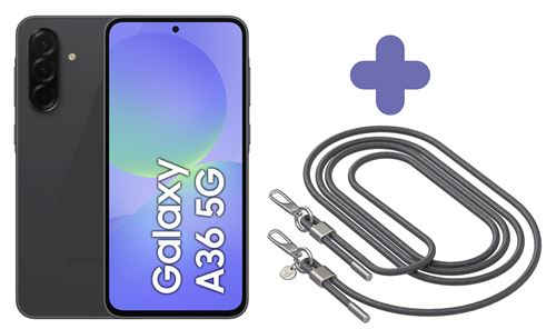 Pack Smartphone Samsung Galaxy A36 6,7" 5G Double nano SIM 128 Go Noir + Bandoulière