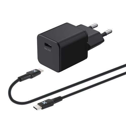 Chargeur secteur 20W + Cable USB-C 1m Noir