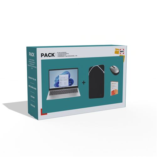 Pack PC portable HP 14-EP0055 14 Full HD Intel® Core™ i3 8 Go RAM 512 Go SSD Argent + Souris HP sans fil + Housse HP 14 + Microsoft 365 personnel 1 an